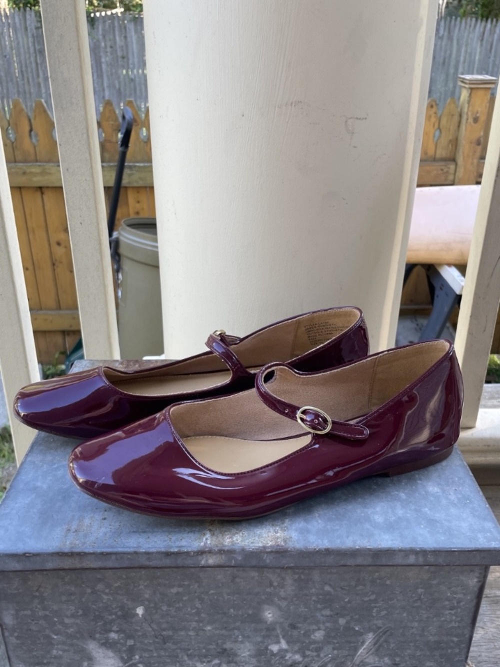 Burgundy Red Patent J.Crew Mary Jane Flats Size 10